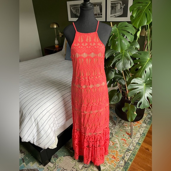 Bright Orange Lace Maxi Dress - Picture 2 of 11